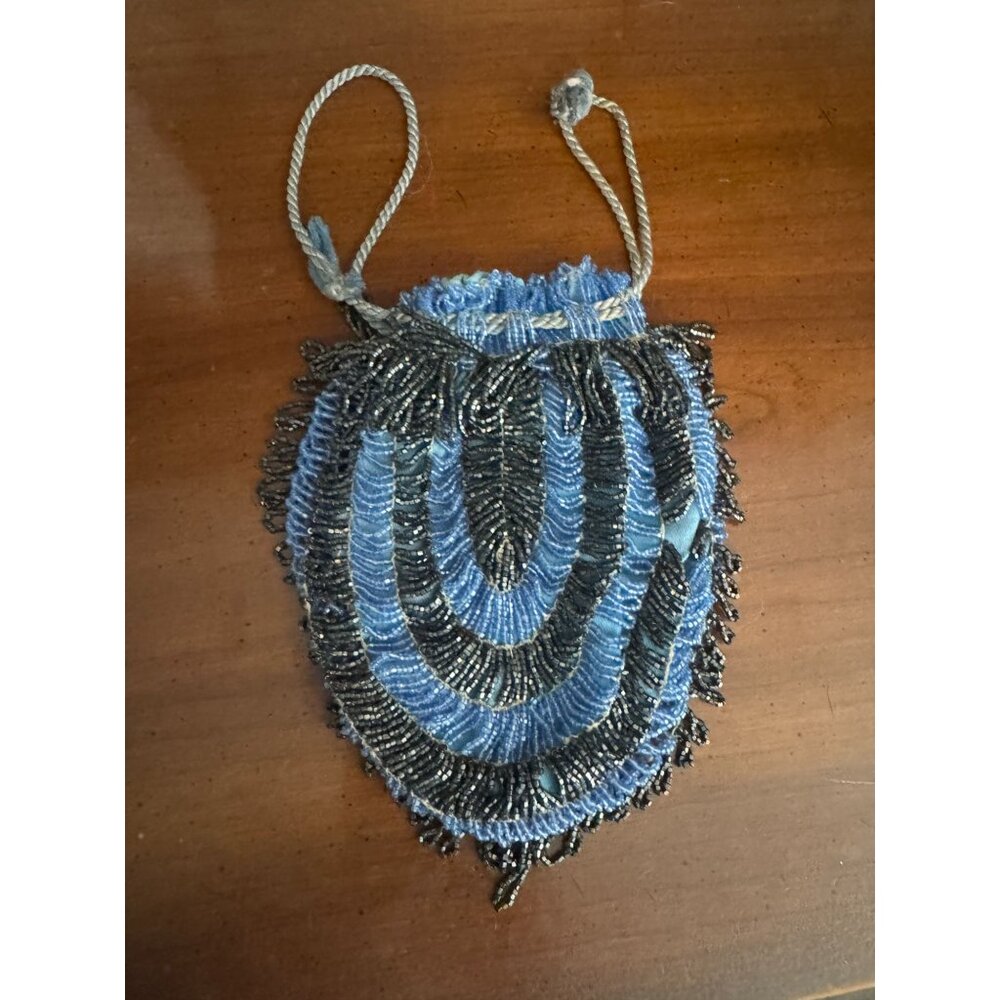 Vintage Victorian Micro Beaded Drawstring Purse Flapper Bag Czechoslovakia